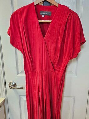 Vintage Karen Alexander RED Pleated V-Neck Maxi Dress - Size 10.
